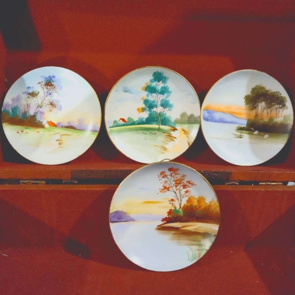 Rare Vintage 4x Porcelain Hand painted Plates